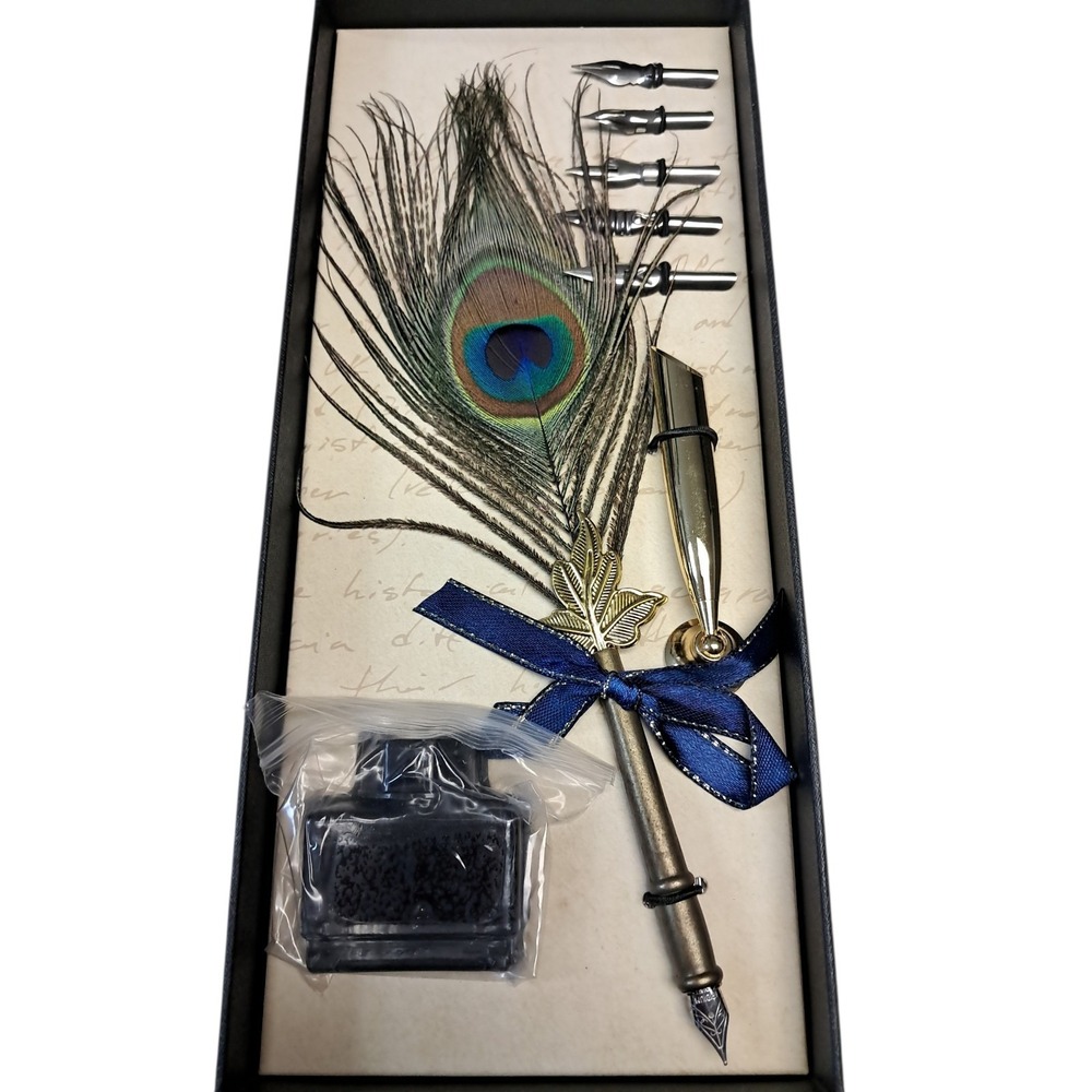 Quill Feather Pen‎ Set - Includes  Ink, Multiple Nibs, Pen Holder 7a